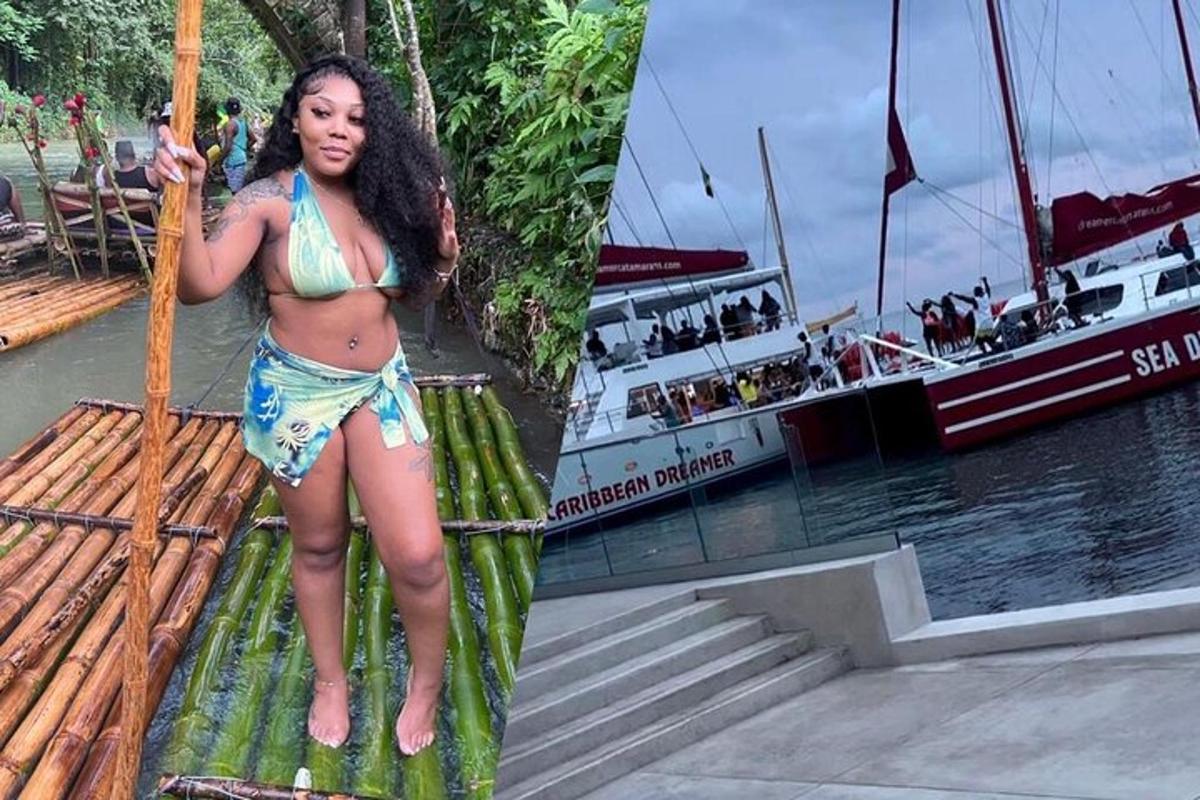 Una mujer en bikini parada en un barco