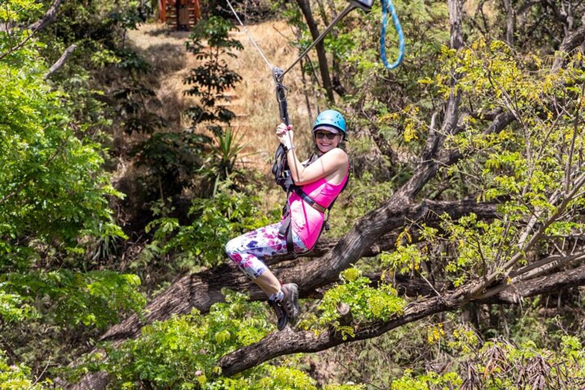 una donna su una teleferica su un albero