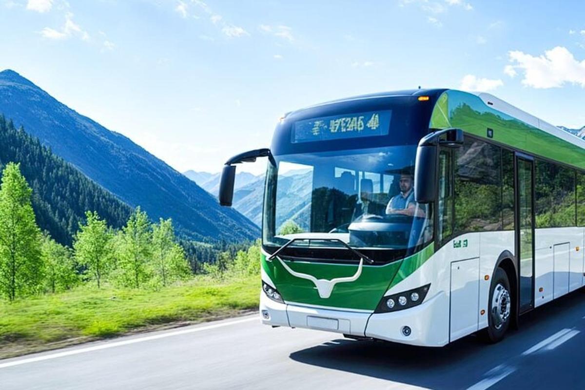 Un autobús verde y blanco circulando por una carretera