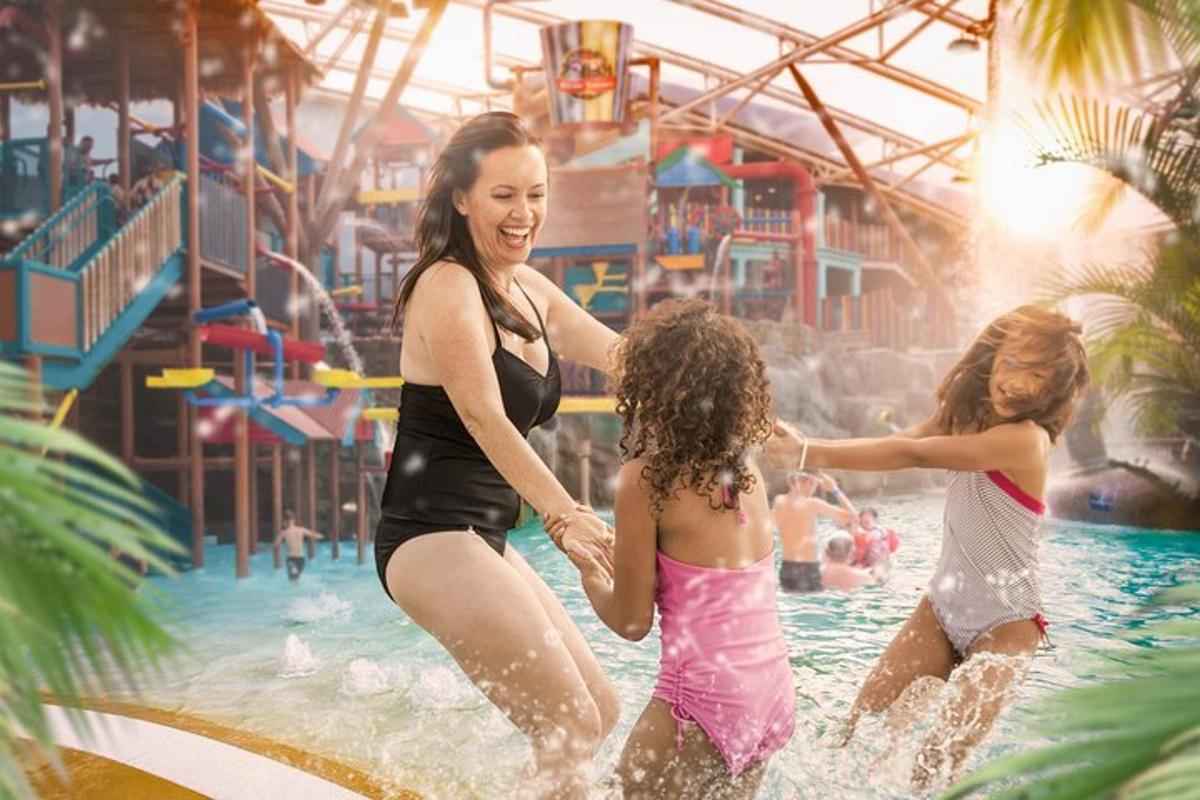 two girls playing in the water at a water park