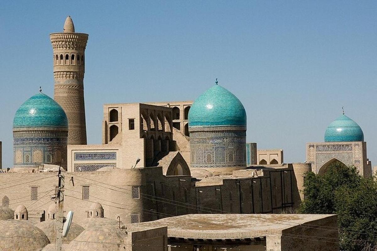 a building with blue domes on top of it