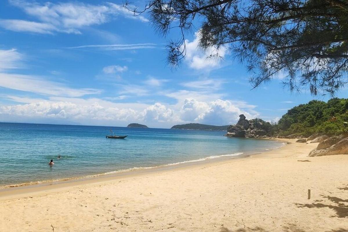 una spiaggia con una barca in acqua
