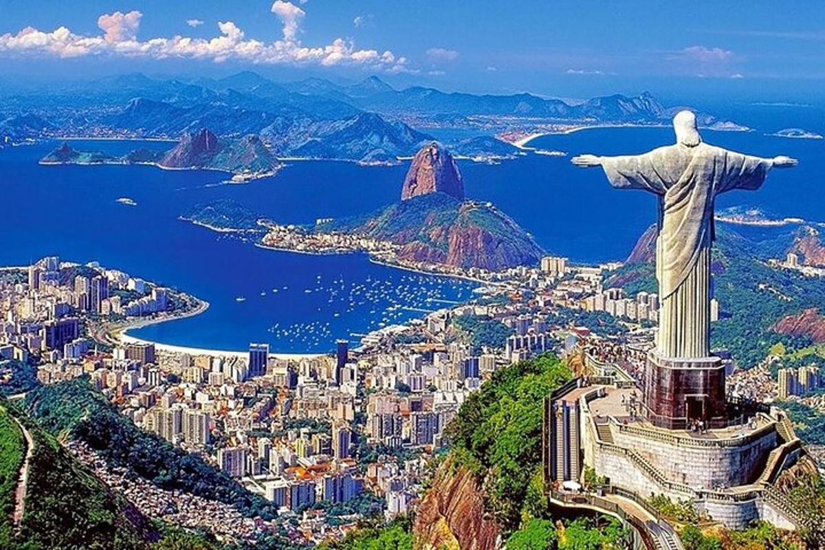 an aerial view of the christ the redeemer statue and city