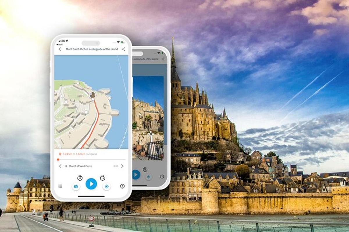 Δύο iPhones που στέκονται μπροστά σε ένα κάστρο