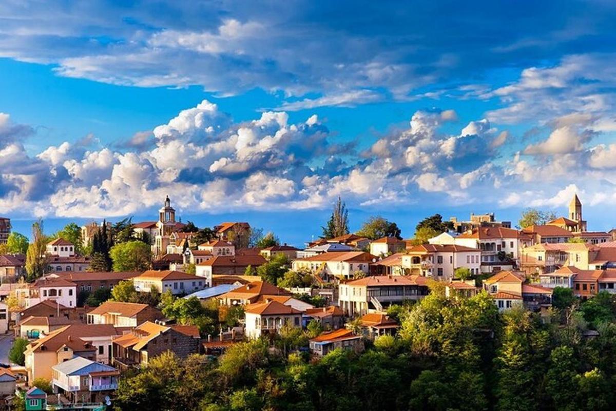 μια πόλη σε έναν λόφο με σπίτια πάνω της