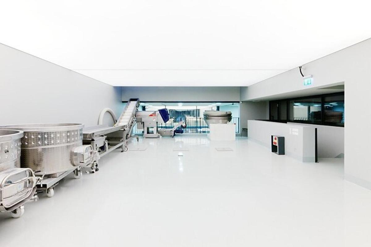 an empty hospital room with a row of drums