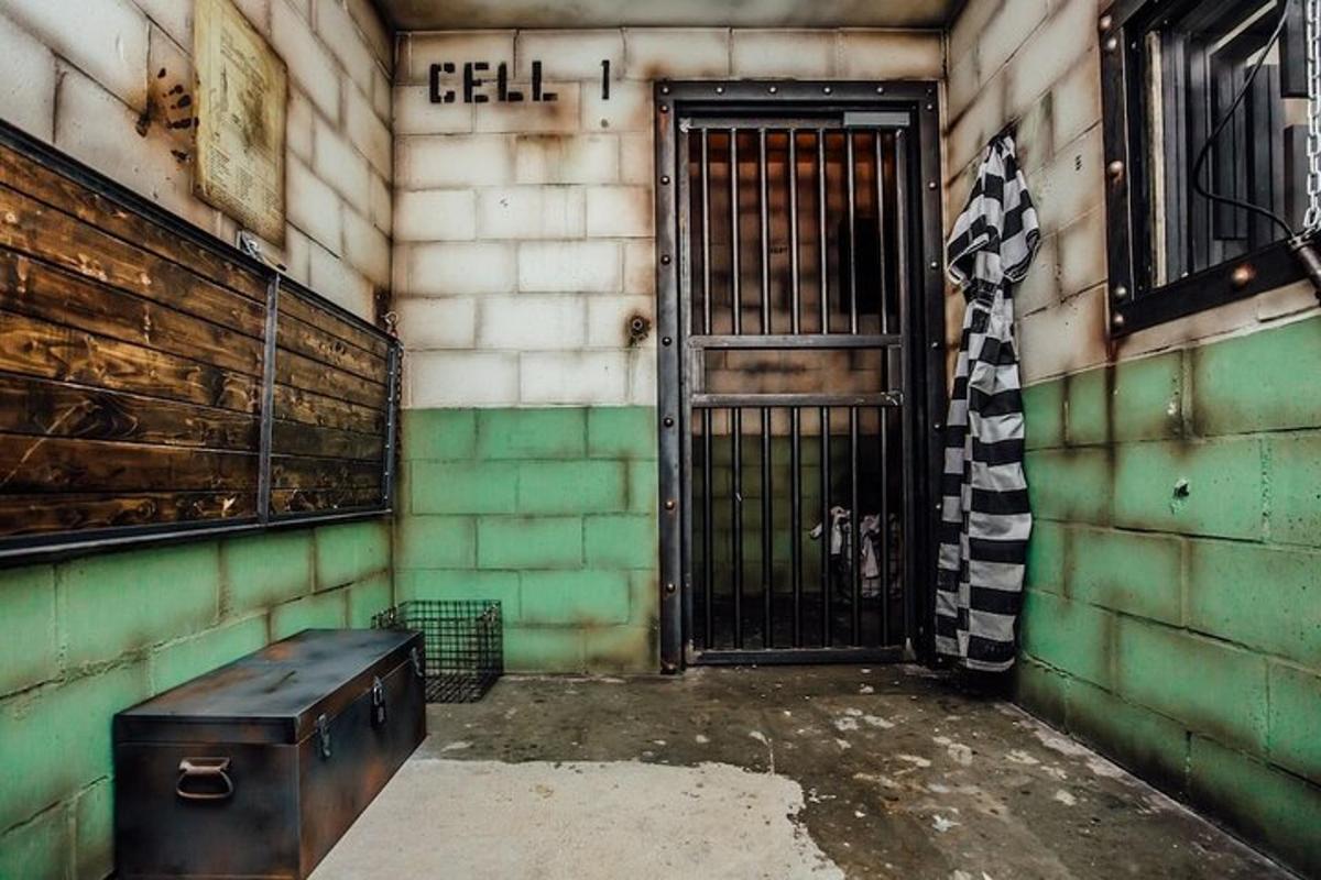 a room with a door and a bench in front of a building