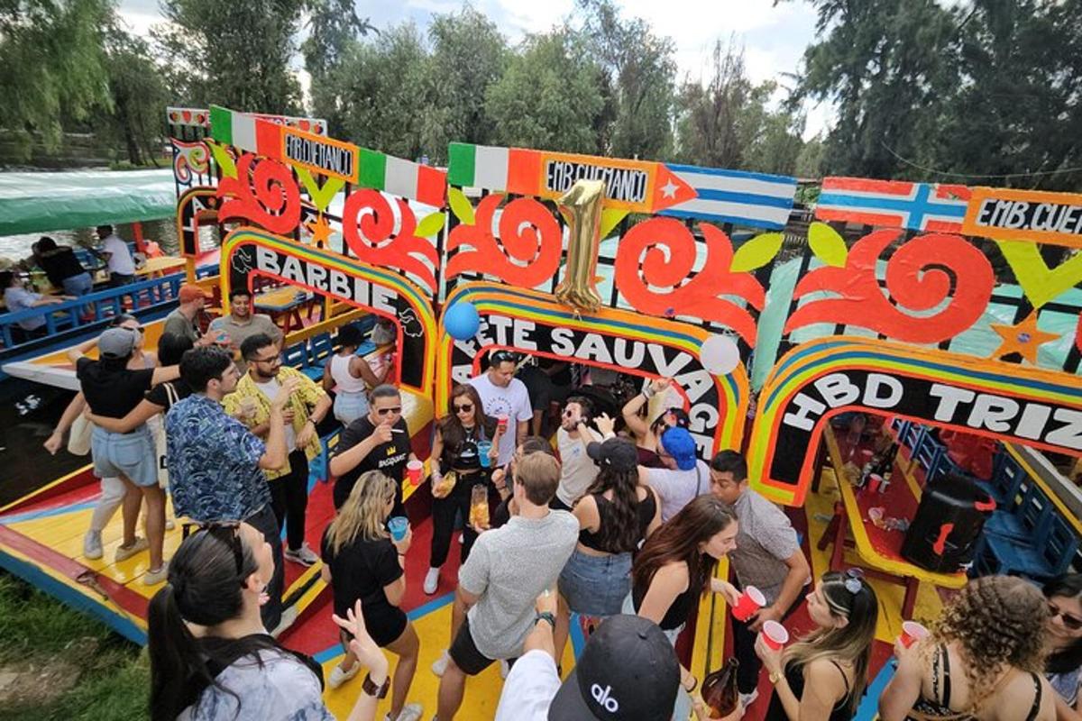 a group of people standing on a ride at a carnival