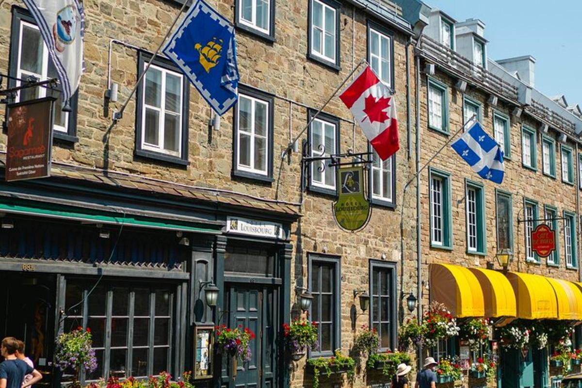 a building with flags on the side of it
