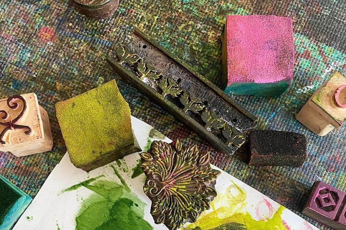a group of different colored items on a table