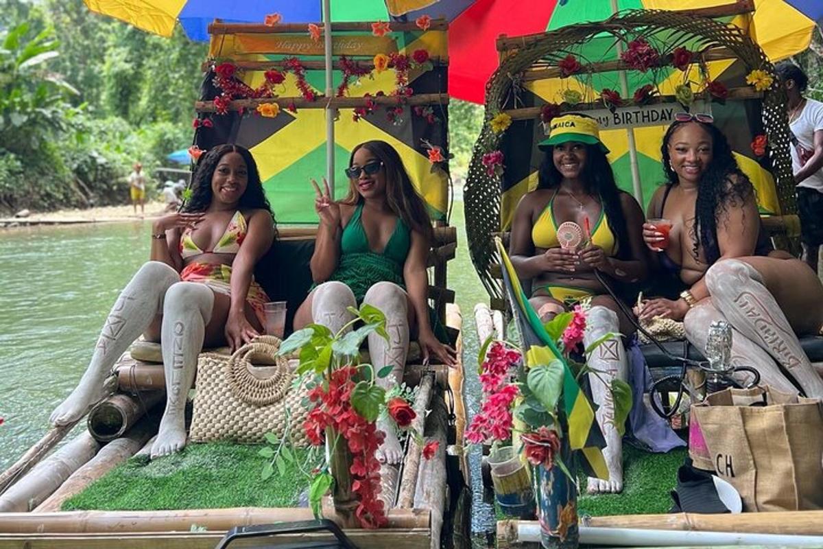 a group of women sitting on the back of a boat
