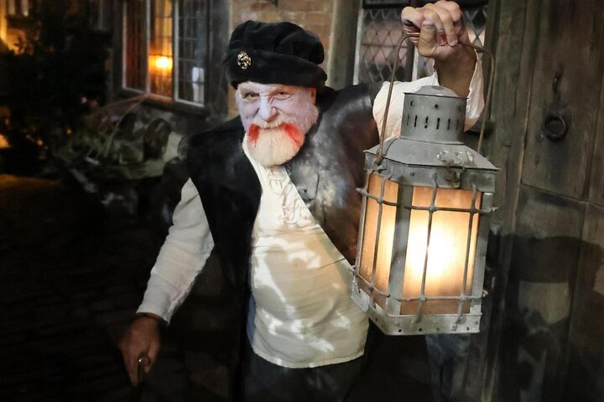 a painting of a man with a light on a wall