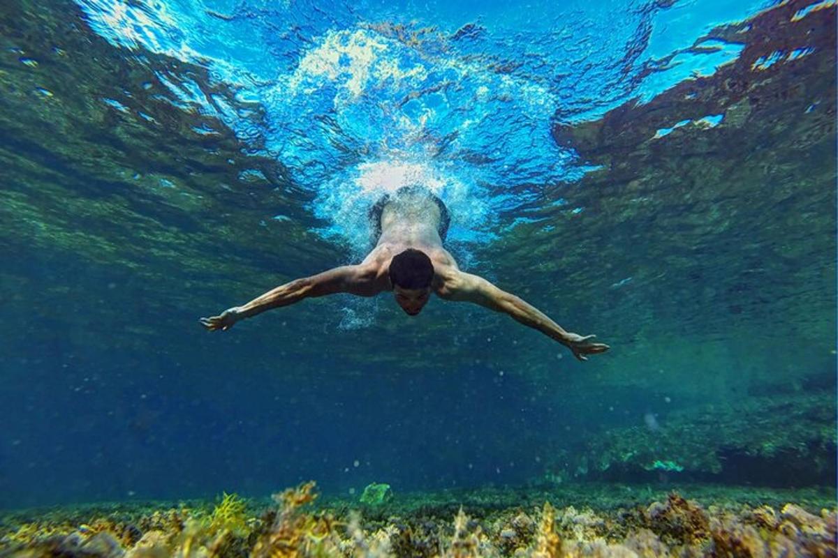 a person is swimming in the water
