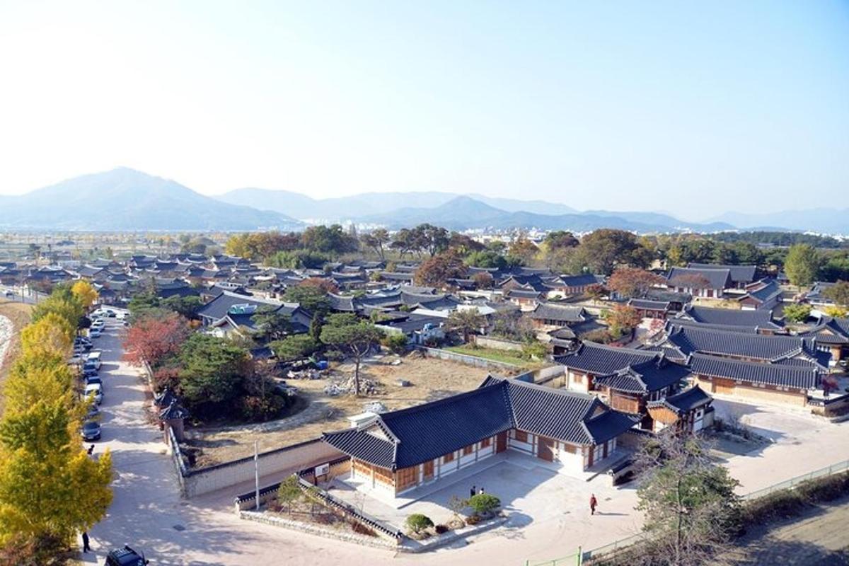 an aerial view of a small village with buildings