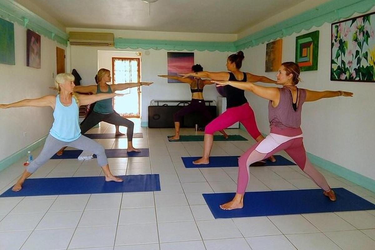 a group of women doing yoga in a room