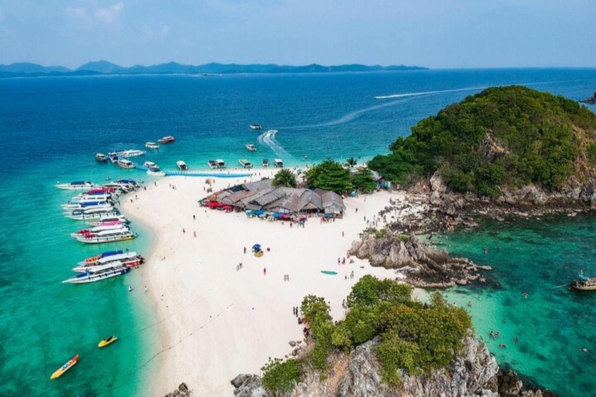 uma praia com vários barcos na água