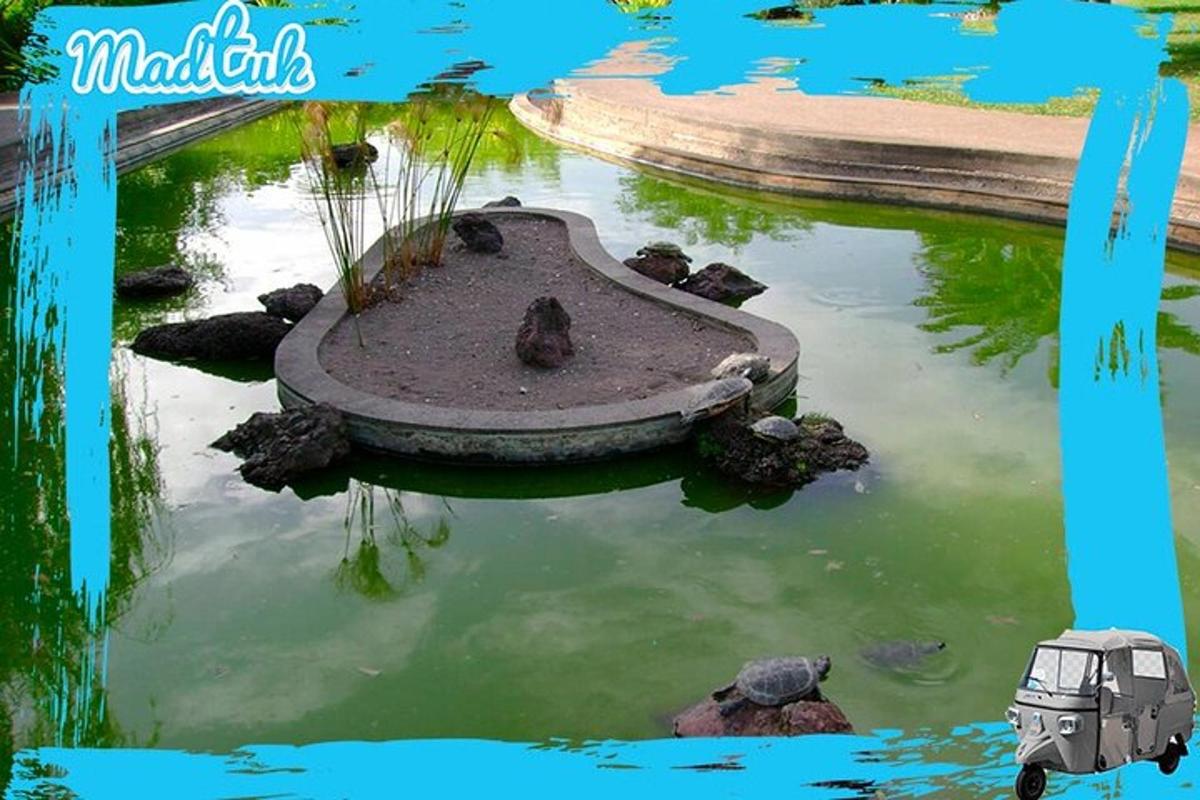 uma pintura de um lago com um veículo na água