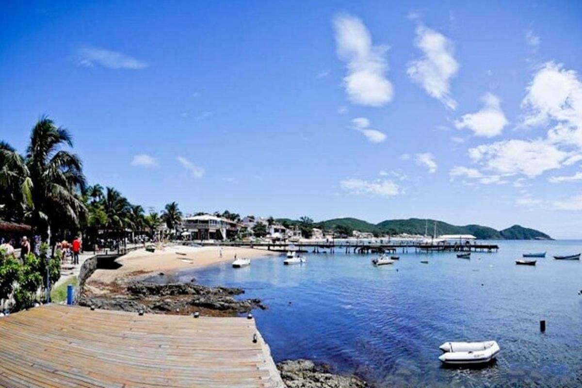 plaža s čolni v vodi in pomolom