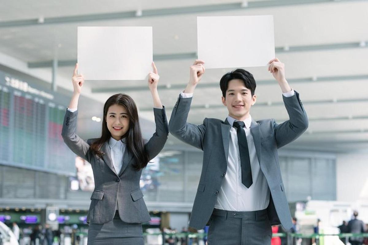 a man and a woman holding up signs