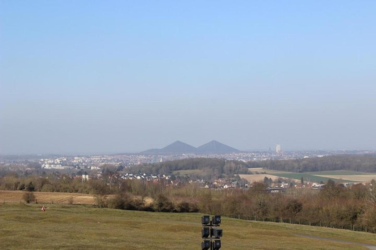 a view of a field with a city in the distance