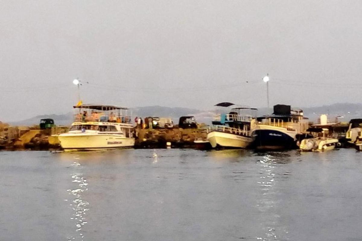 a group of boats are docked in the water