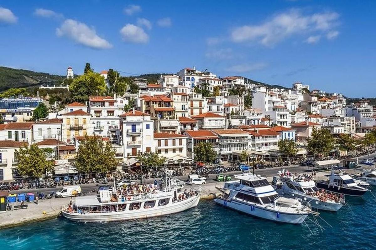 a group of boats are docked in a harbor
