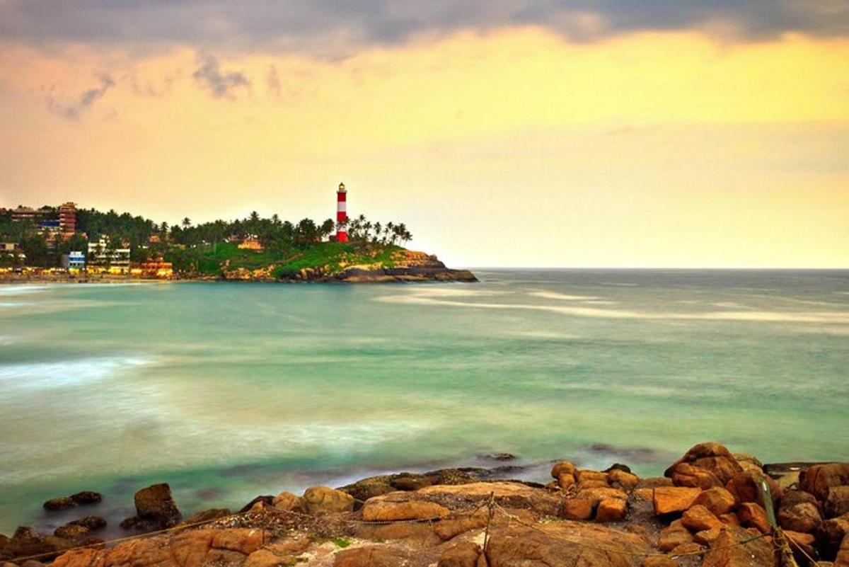a lighthouse on a small island in the water