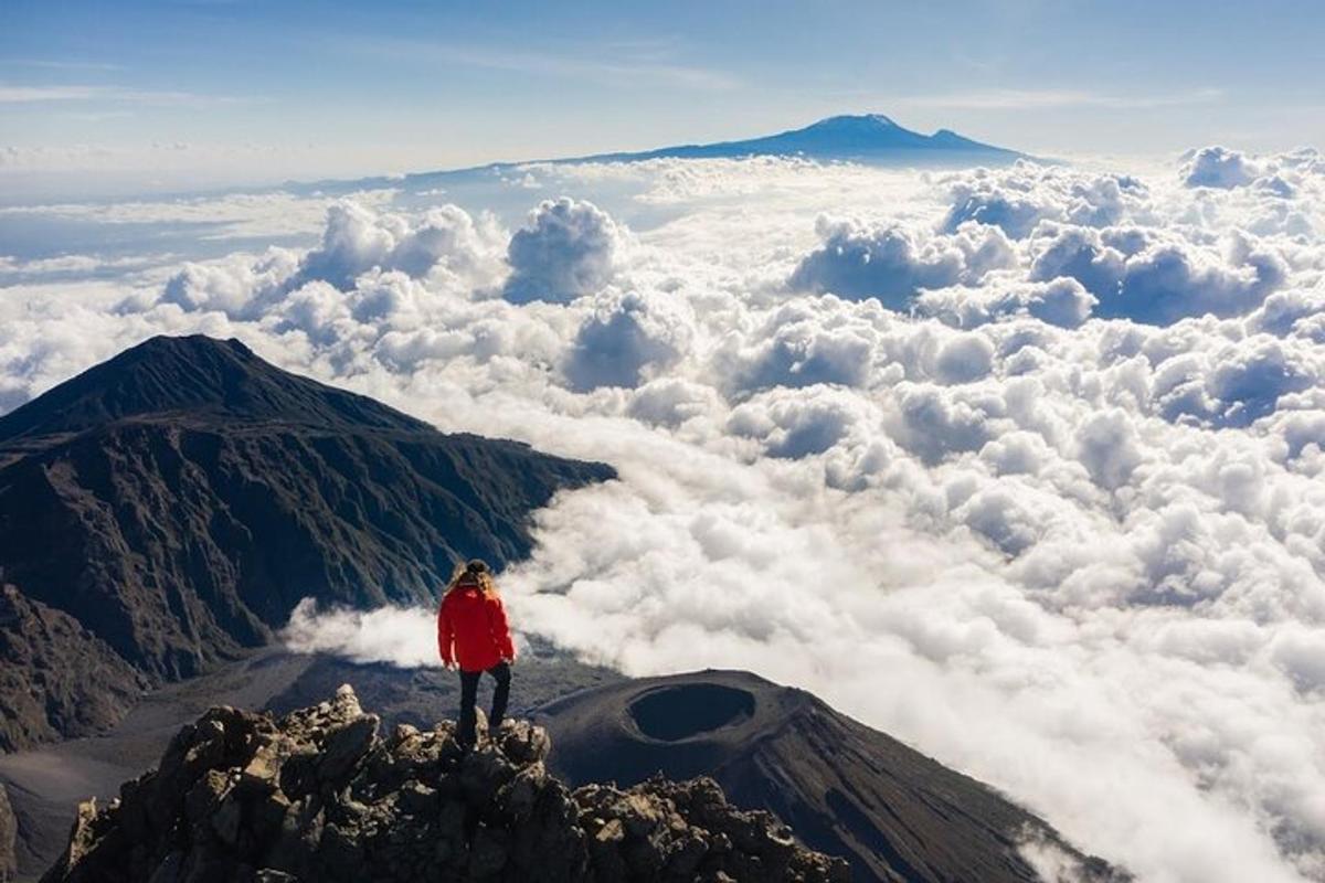 a person standing on top of a mountain above the clouds