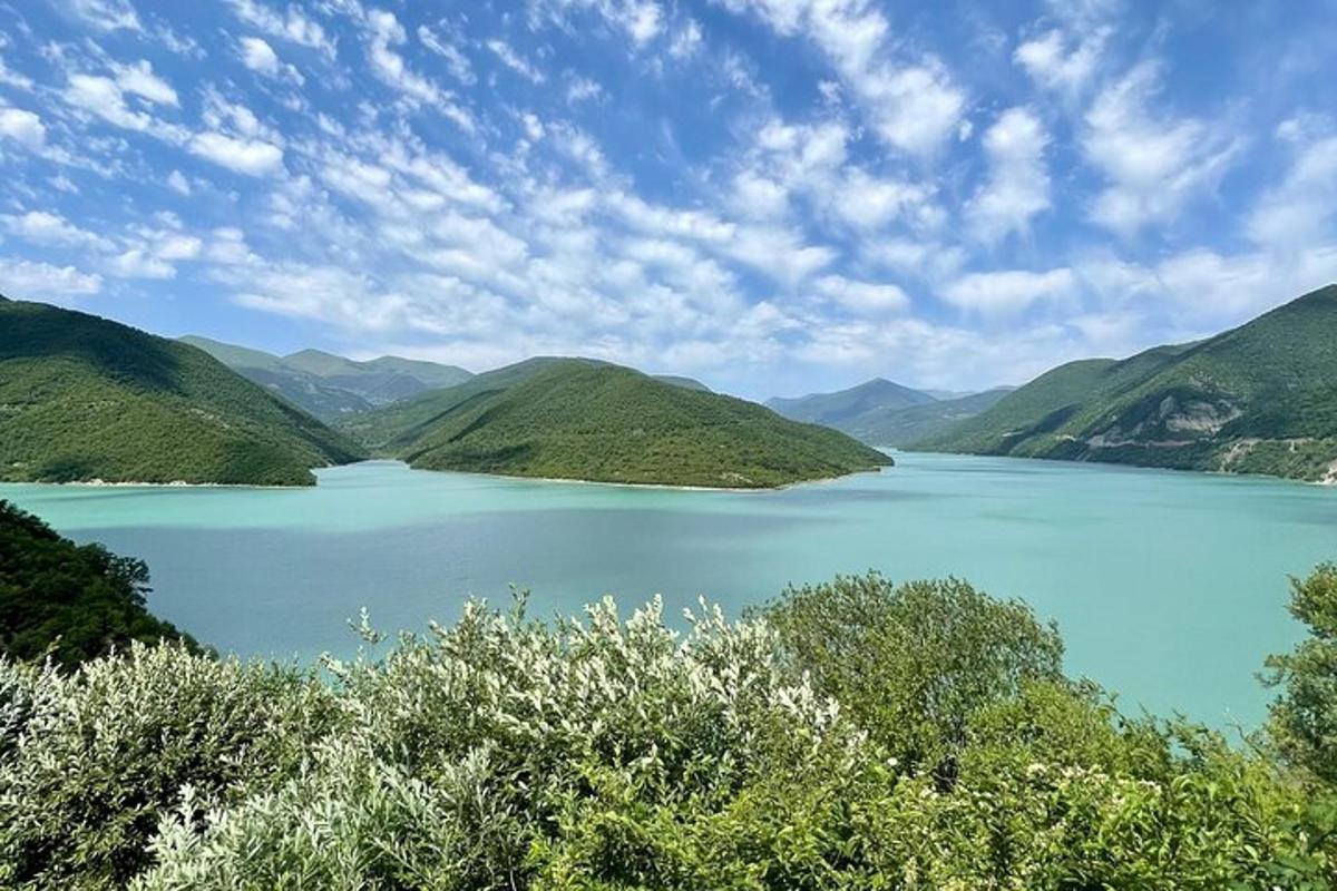 o vedere a unui lac cu munți în fundal