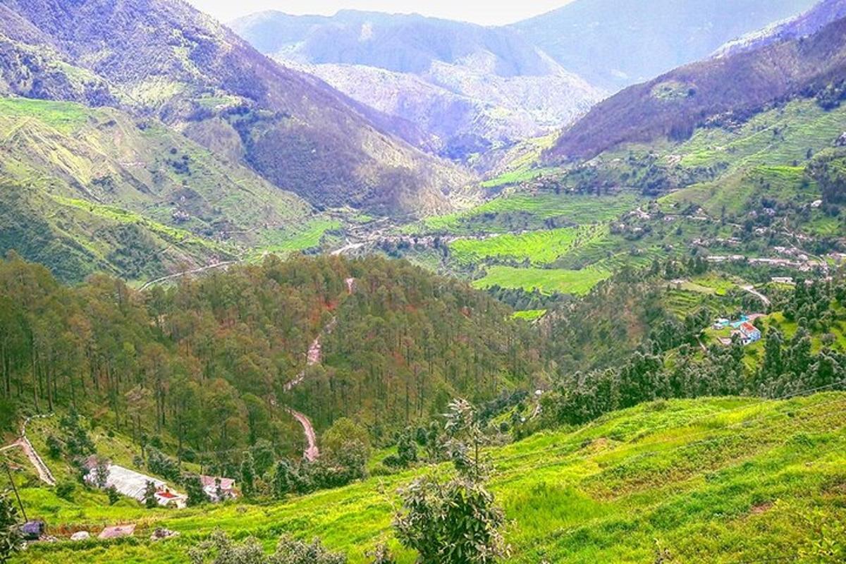 a view of a valley in a mountain range