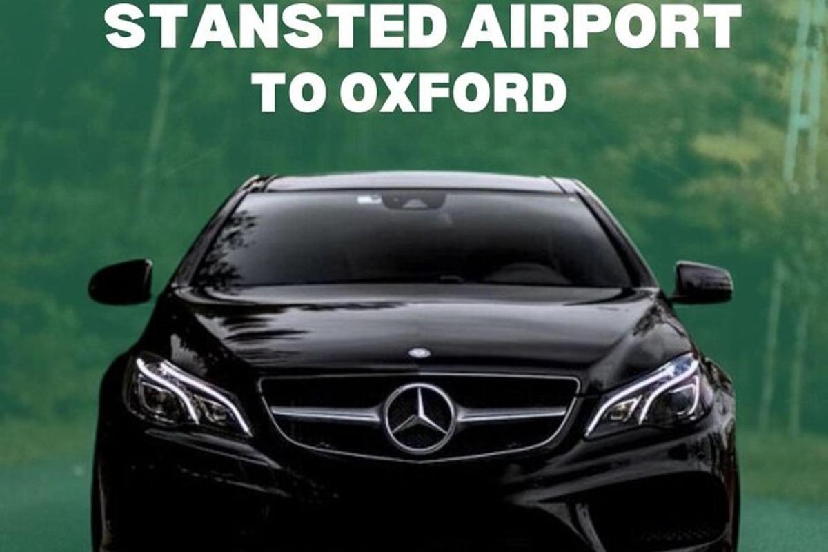 a black mercedes benz car with the words stranded airport to oxford