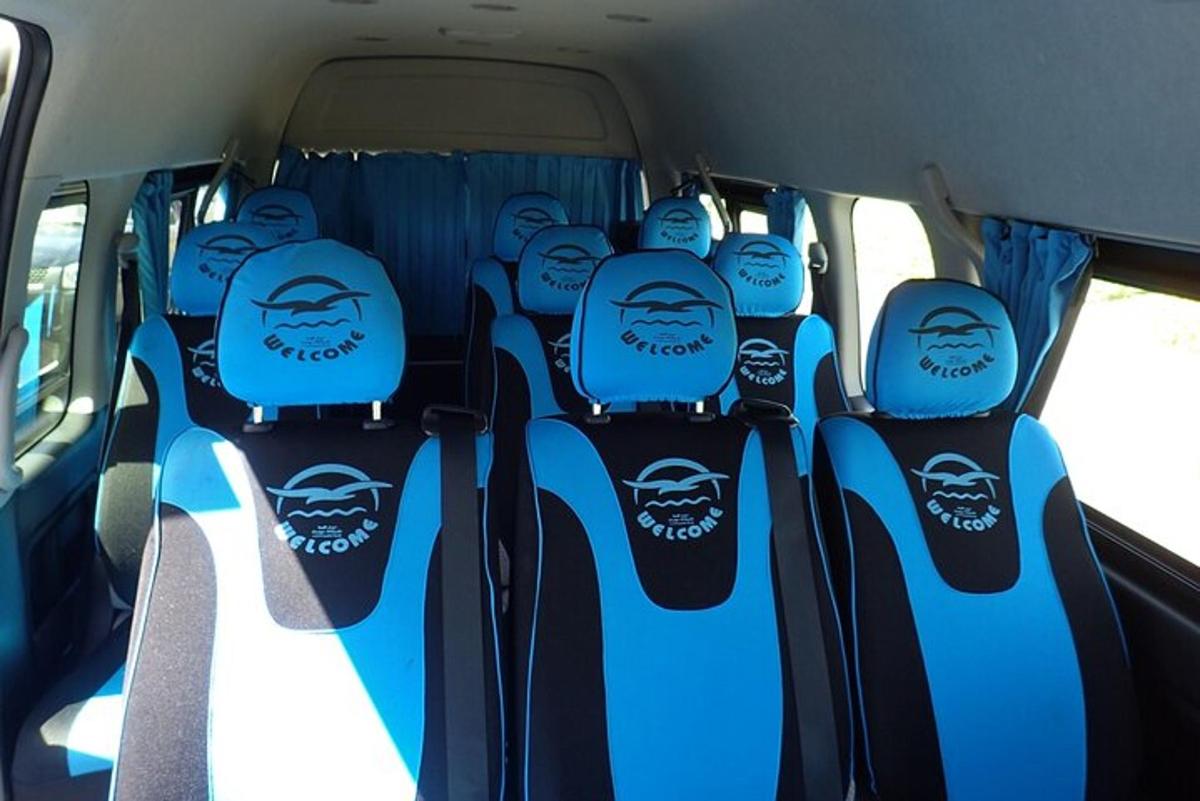 un gruppo di sedili nella parte posteriore di un autobus