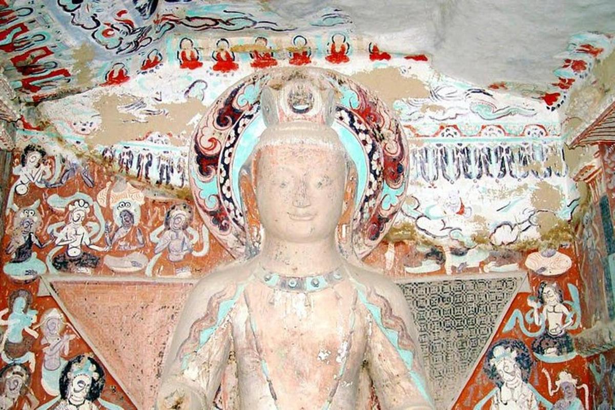 a painting of a statue of a god in a shrine