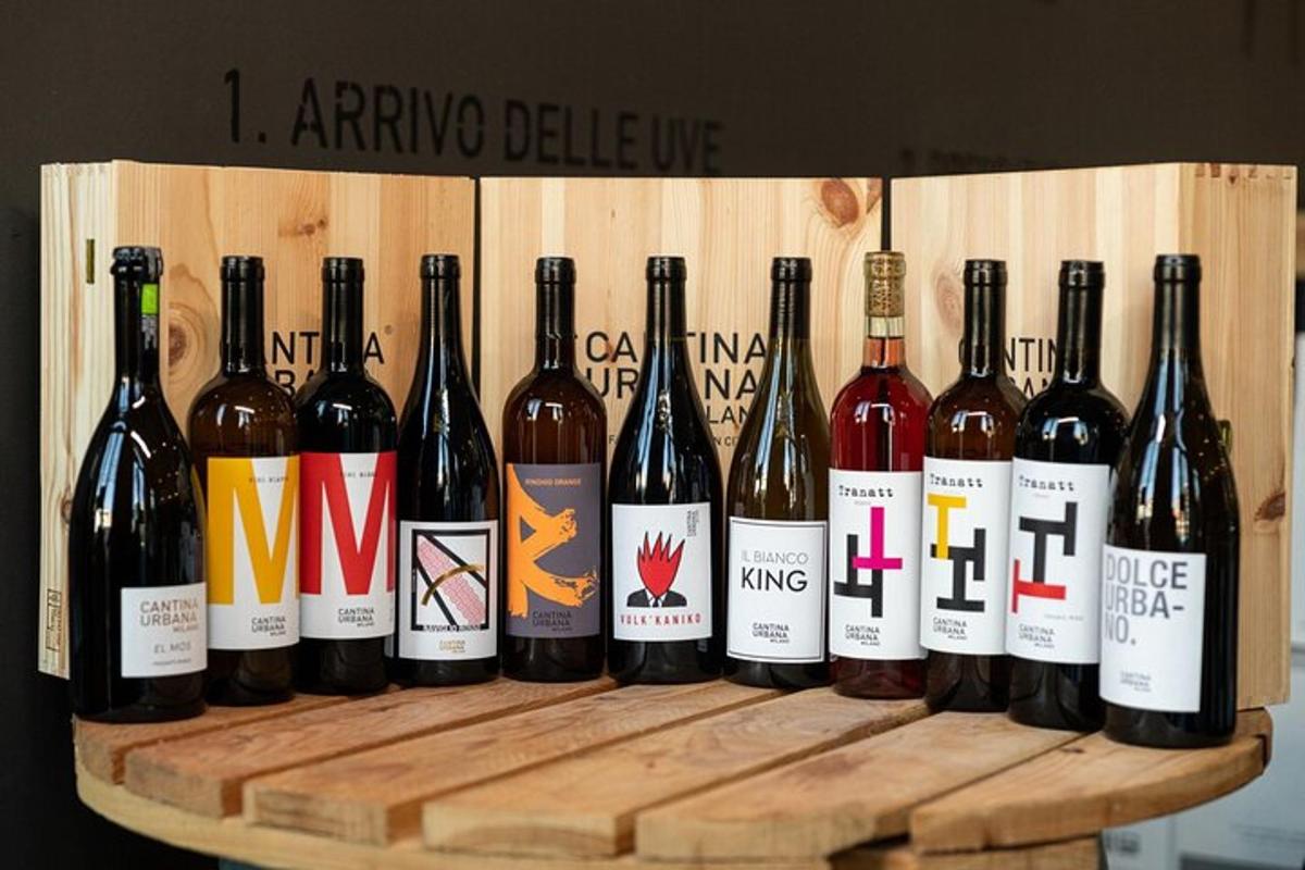 a bunch of wine bottles on a wooden shelf