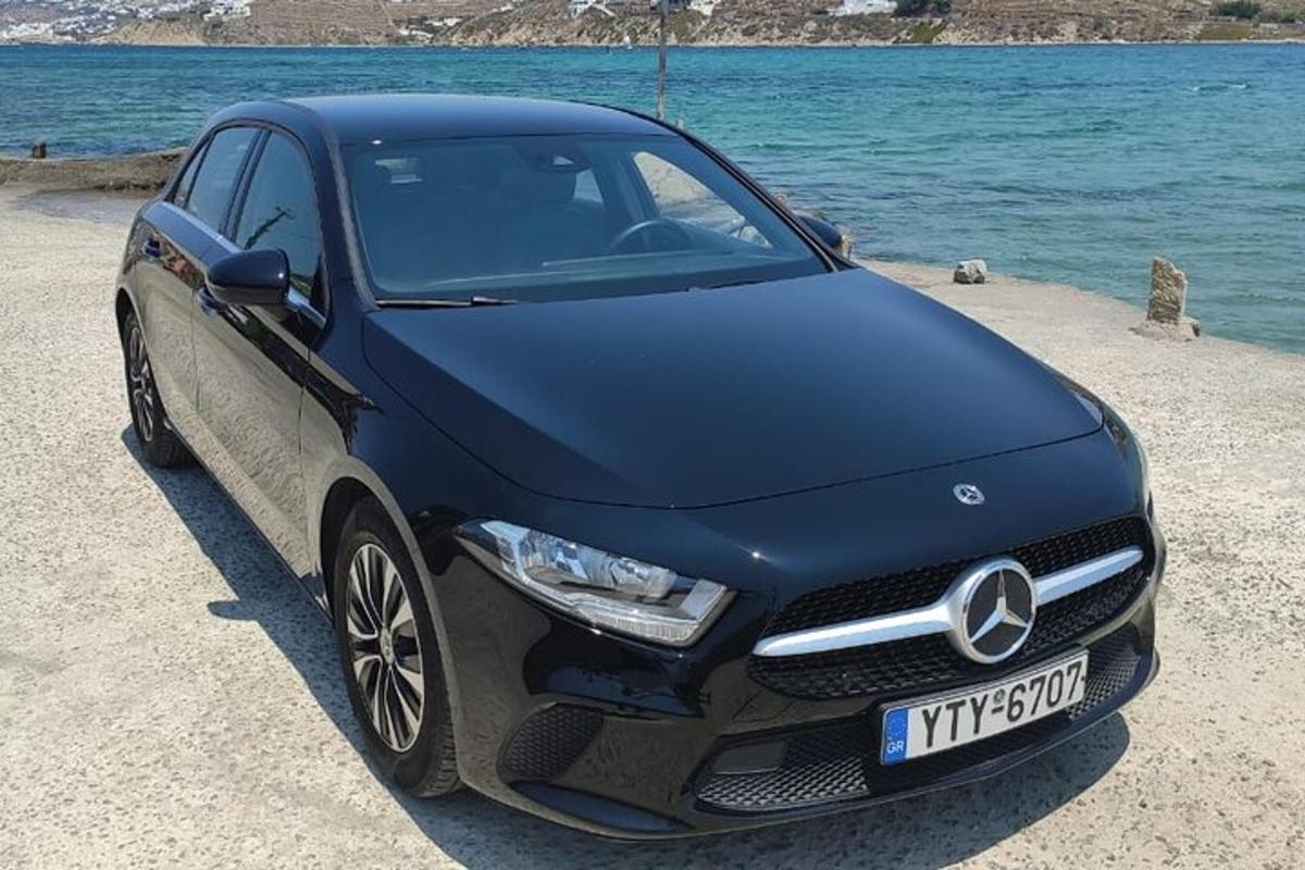 a black mercedes benz car parked on the beach