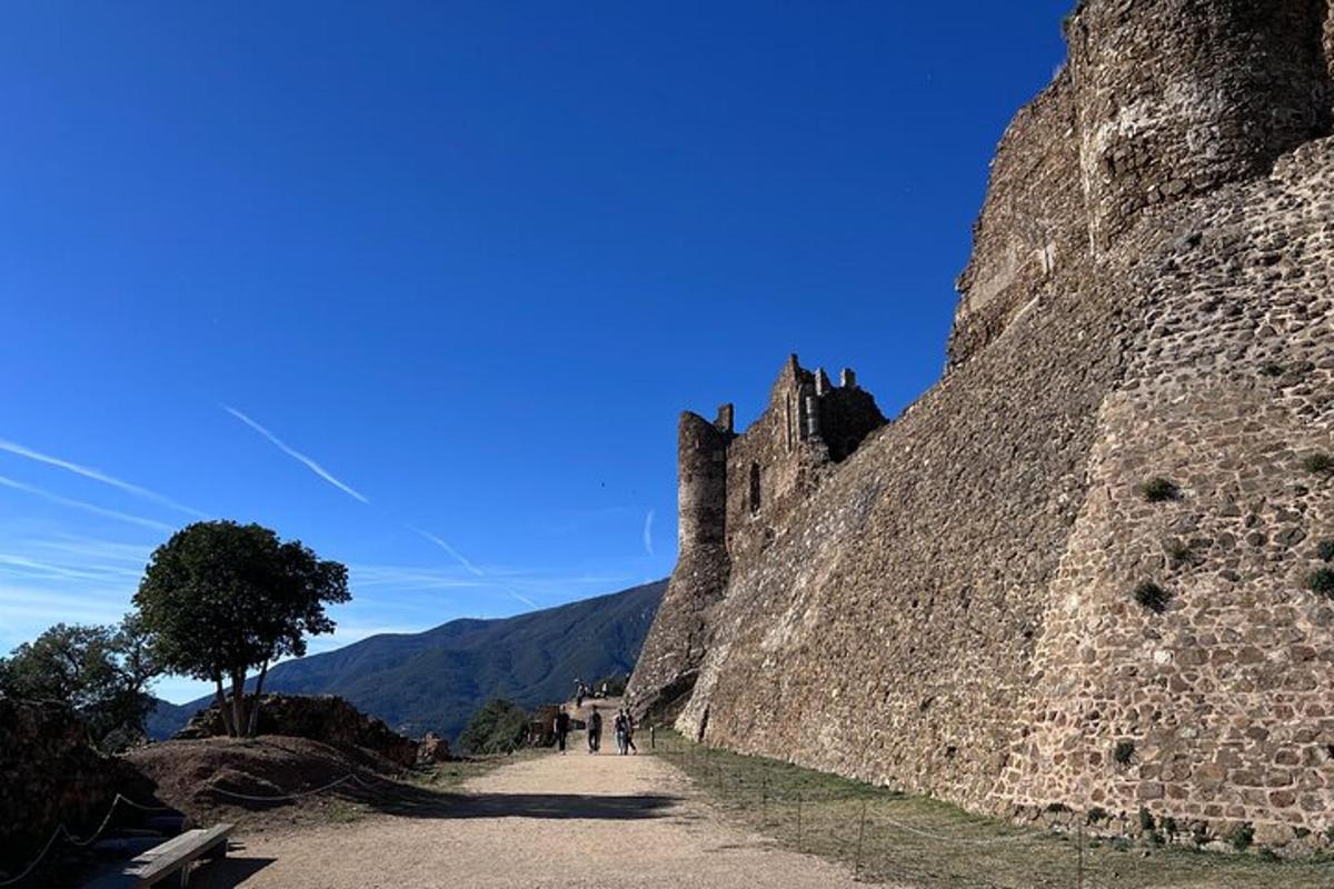 persone che camminano lungo una strada accanto a un castello