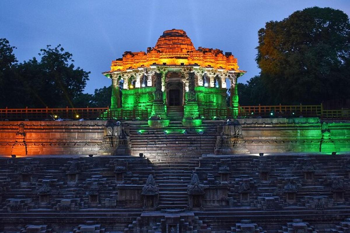 a building is lit up in green at night