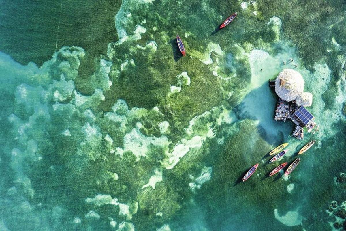 uma vista aérea de barcos no oceano