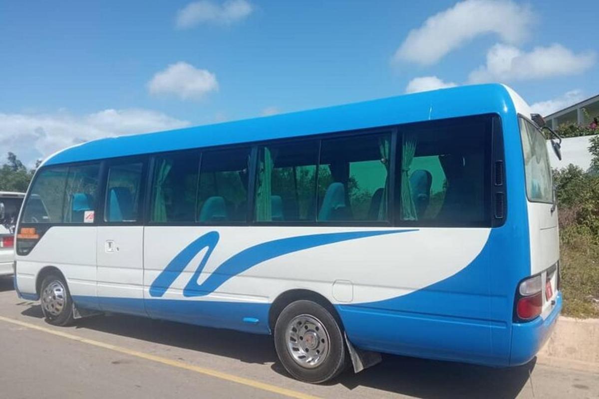 sinine ja valge buss pargitud parklasse