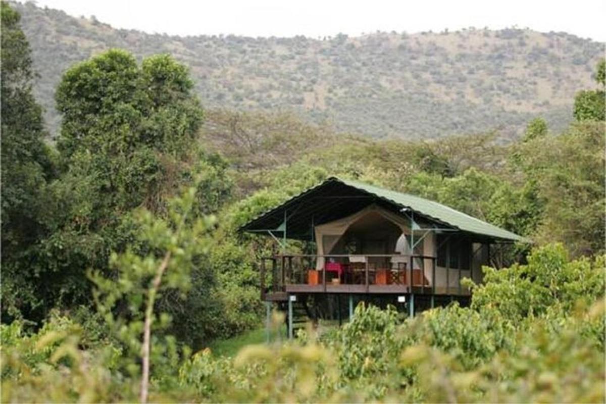 una casa con una terrazza in mezzo a una foresta