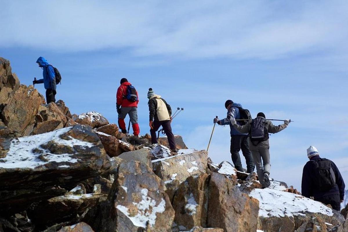 hópur fólks á fjallstindi