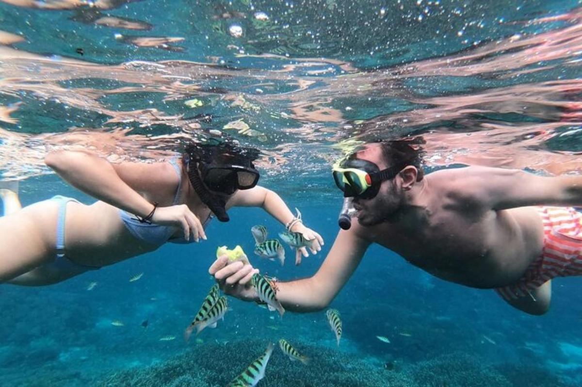 due persone in acqua con il cibo in mano