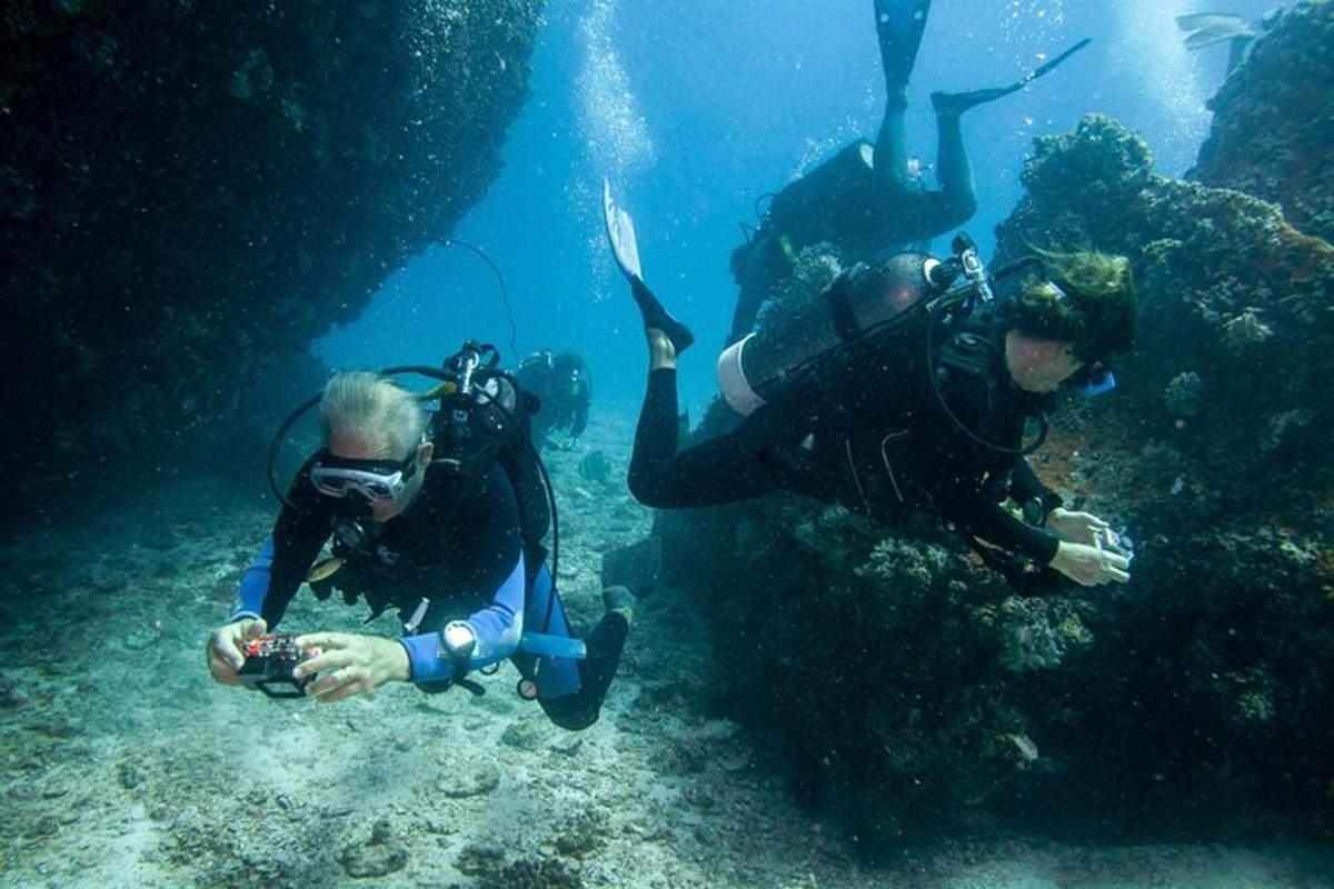dua orang sedang mengambil gambar laut