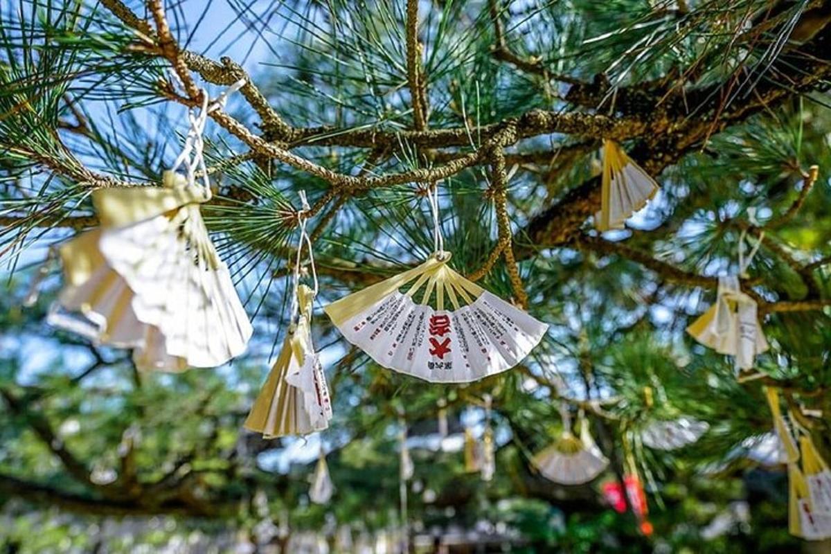 um grupo de enfeites de natal pendurados em uma árvore de natal