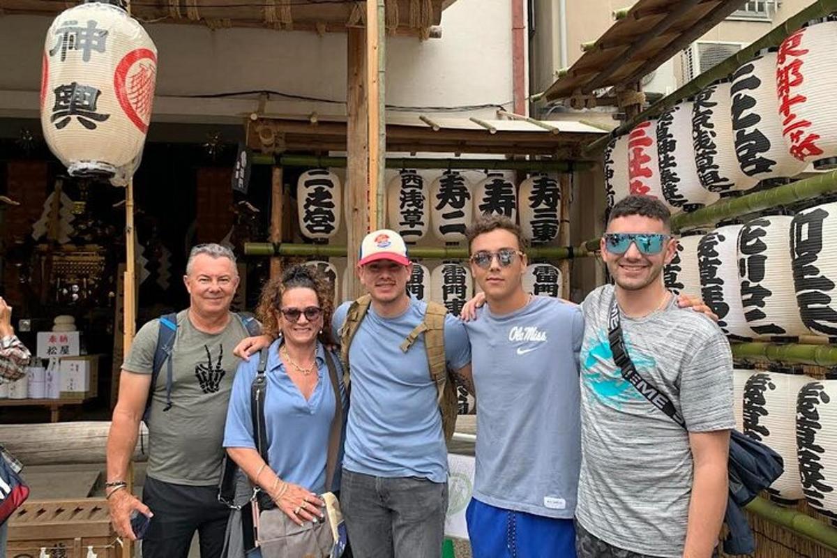 a group of people standing in front of a store