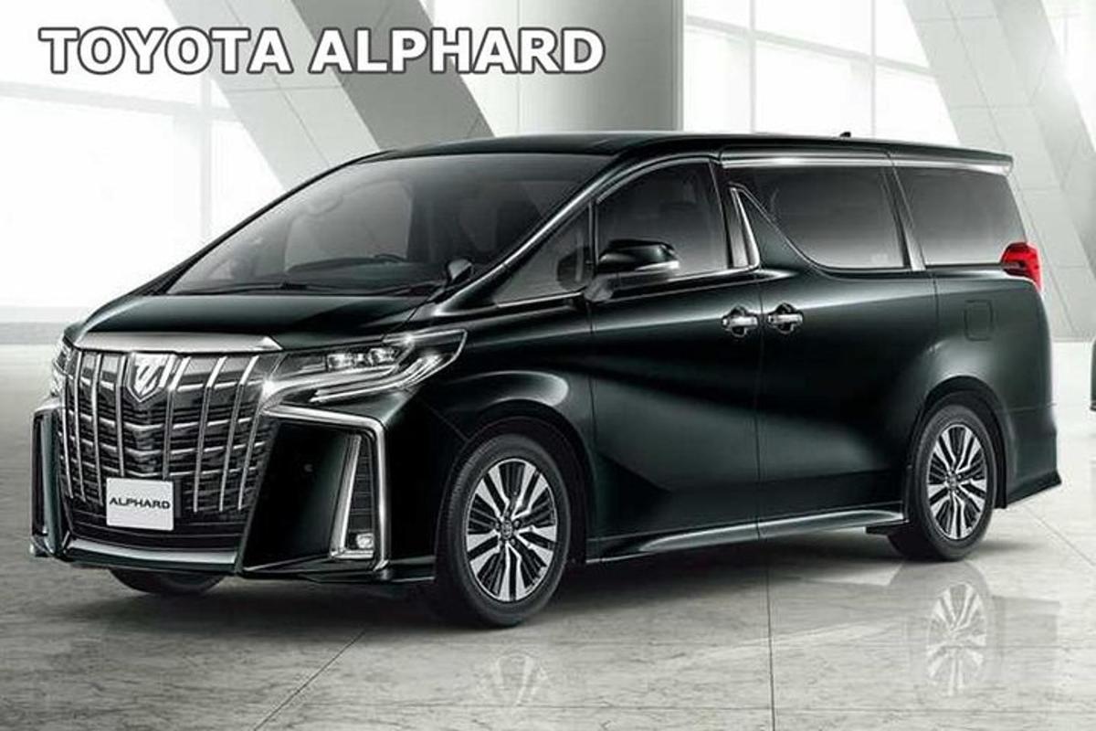 un Toyota Alphard negre aparcat en un edifici