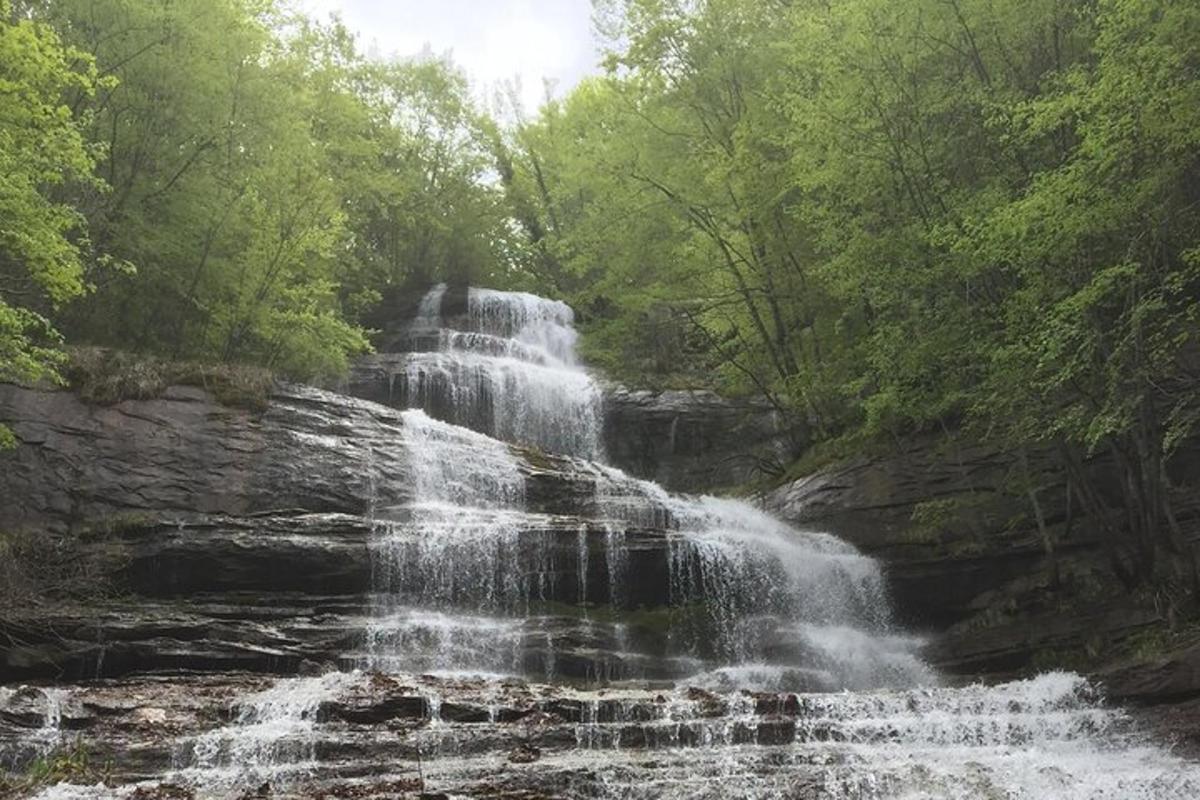 a waterfall in the middle of a river