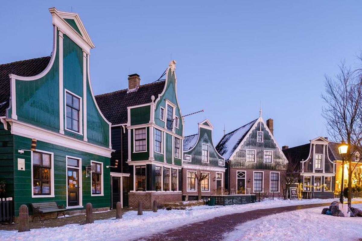 a row of houses on a snowy street