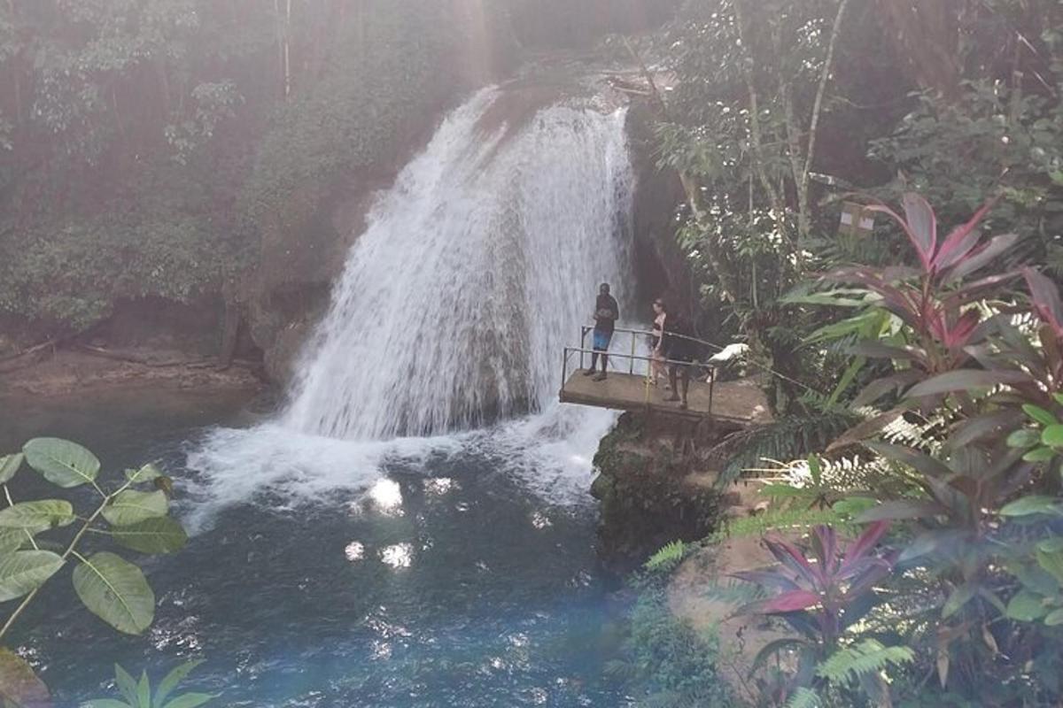 due persone in piedi su un ponte di fronte a una cascata
