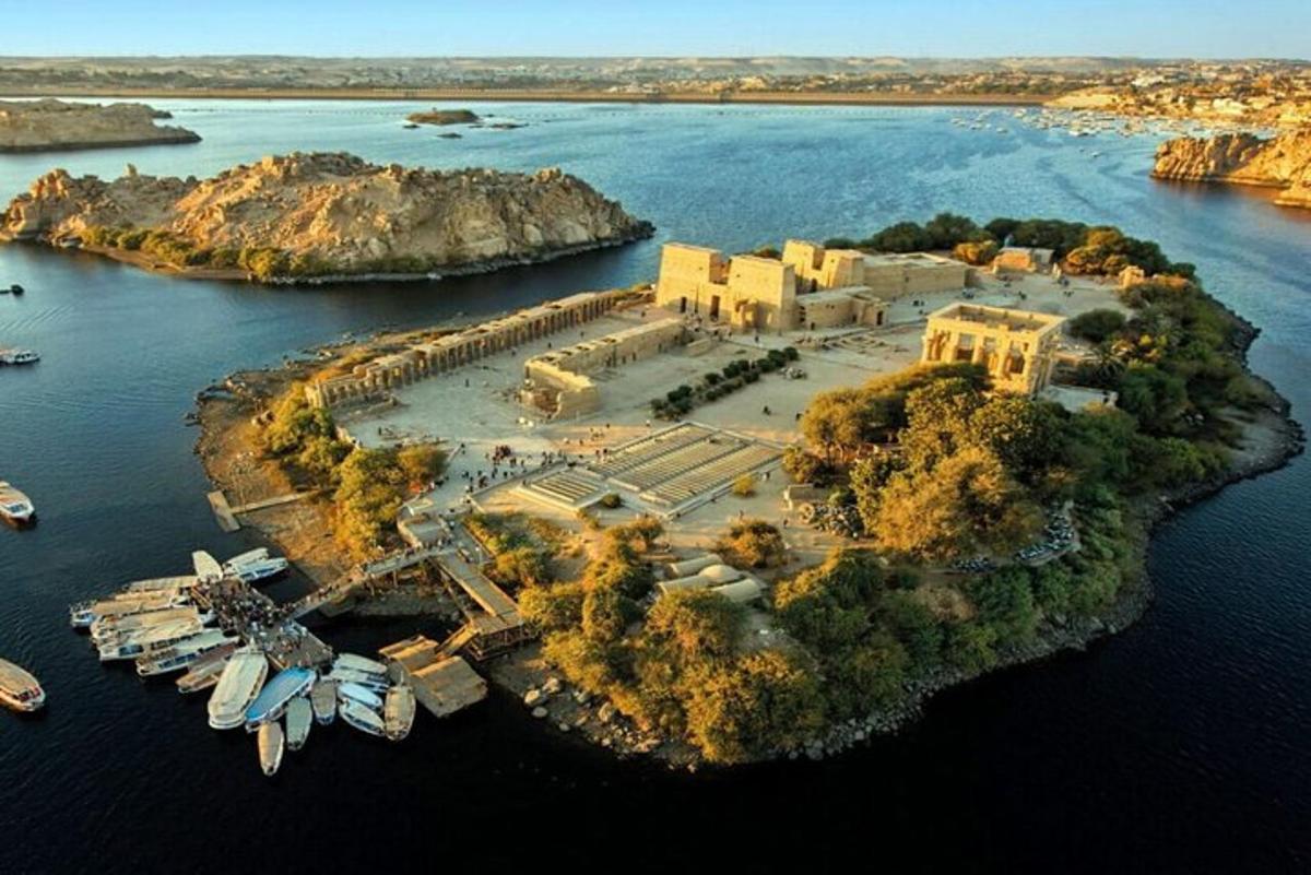 an island in a body of water with a building